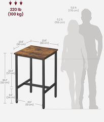 VASAGLE Bar Table Kitchen Dining High Top Pub Square w/ Steel Frame - Brown / Black