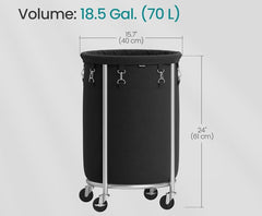 SONGMICS 18.5 Gal Laundry Basket Steel Frame Removable Bag w/ Wheels - Black