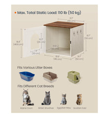 SONGMICS Litter Box Enclosure Cat House Lockable Front Door - Rustic White / Honey Brown