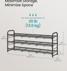 SONGMICS Stackable Shoe Rack 3 Tier Metal Shoes Rack Storage Shelf Up to 15 Pairs - Bronze