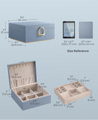 SONGMICS 2-Layer Jewelry Box Organizer with Handle - Misty Blue