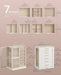 SONGMICS Jewelry Box 360° Rotating Storage Case w/ 7 Drawers Glass Window - Warm White