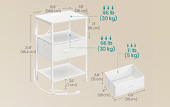 SONGMICS Nightstand w/ Charging Station w/ LED Lights - White