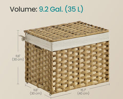 SONGMICS 9.2 Gallon (35L) Woven Basket Blanket Storage Bin w/ Handles - Natural
