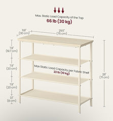 VASAGLE 4-Tier Shoe Rack Steel Frame Storage Organizer Entryway w/ Fabric Shelves - Natural Beige