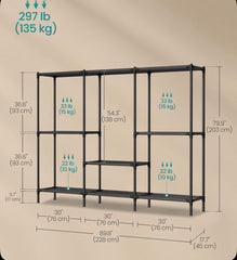 SONGMICS Clothes Rack Portable Closet Heavy-Duty Wardrobe Organizer - Black