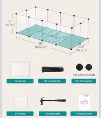 SONGMICS Pet Playpen w/ Floor Small Animal Fence Indoor DIY Plastic Enclosure - Clear