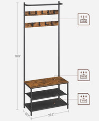 VASAGLE Hall Tree w/ Shoe Storage Entryway Bench w/ Coat Rack Stand - Brown