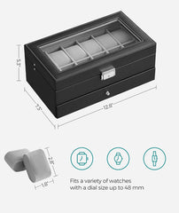 SONGMICS 2 Layer Watch Box 12-Slot Case Organizer w/ Large Glass Lid - Black