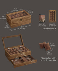 SONGMICS 12-Slot Watch Box 2-Tier Display Case w/ Large Glass Lid - Walnut