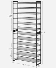 SONGMICS 12-Tier Shoe Organizer Metal Storage Stackable Entryway - Black
