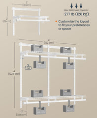SONGMICS Closet System Insert Organizer 3-6ft Shelves w/ Adjustable Metal Shelving Unit - White