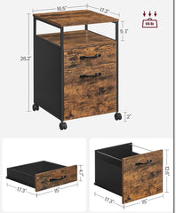 VASAGLE 2 Drawer File Mobile Filing Cabinet w/ Wheels - Brown