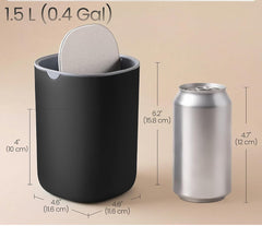 SONGMICS 1.5L Mini Desk Trash Can Stainless Steel w/ Swing Lid - Black
