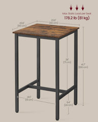 VASAGLE 41.5"H Bar Table Kitchen Dining High Top Pub Square w/ Steel Frame - Brown / Black