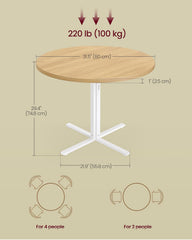 VASAGLE 31.5" Dining Small Round Kitchen Table w/ Steel Frame - Oak Beige / White