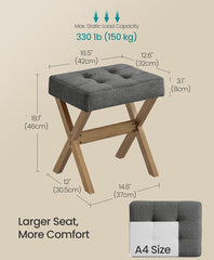 SONGMICS Makeup Stool Padded Vanity Foot Rest Solid Wood - Gray / Brown