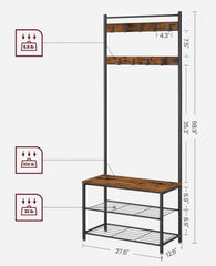 VASAGLE Coat Rack Hall Tree with Shoe Storage Entryway Bench - Brown