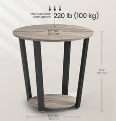 VASAGLE Round Side End Table 2-Tier Accent Nightstand w/ Storage Shelf - Greige / Black
