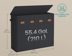SONGMICS 210L Laundry Hamper 4-Compartment Sorter w/ Lid - Black