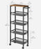 VASAGLE Slim Rolling Storage Cart Steel Frame w/ Handles - Brown