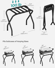 SONGMICS Luggage Rack Suitcase Stand Steel Frame Foldable - Black