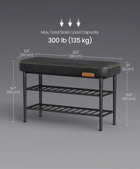 VASAGLE Shoe Rack Bench Entryway Mid-Century Modern Leather w/ Stitching - Black