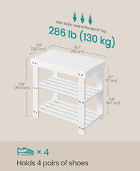 SONGMICS 19.7" Shoe Rack 3-Tier Bamboo Entryway Bench - White