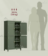 VASAGLE Floor Storage Cabinet Freestanding Unit w/ 4 Doors and Adjustable Shelves - Green