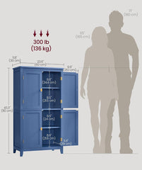 VASAGLE Floor Storage Cabinet Freestanding Unit w/ 4 Doors and Adjustable Shelves - Blue