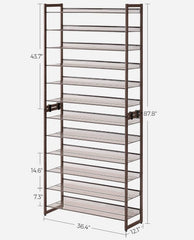SONGMICS 12-Tier Shoe Organizer Metal Shoe Storage Stackable Entryway - Bronze