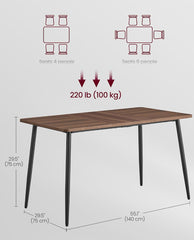 VASAGLE 55.1" Dining Table for 4-6 People Modern Kitchen Table - Walnut