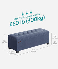 SONGMICS 43" Metal Frame Storage Ottoman Bench Foot Rest w/ Legs - Light Denim Blue