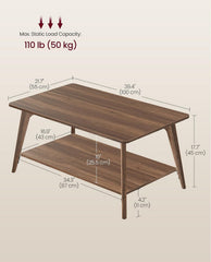 VASAGLE Coffee 2-Tier Center Table w/ Storage & Tapered Legs - Chestnut Brown