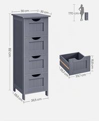 VASAGLE Bathroom Cabinet Chest Drawers Freestanding Cabinet w/ 4 Drawers - Grey