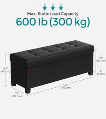 SONGMICS 43" Storage Bench Folding Ottoman Foot Rest w/ Legs - Black