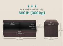 SONGMICS 43" Folding Storage Bench Ottoman Foot Rest - Brown