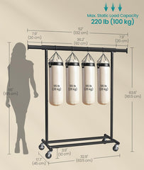 SONGMICS Clothes Rack Extendable Hanging Rails w/ Wheels - Black