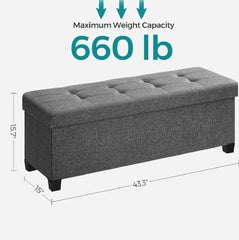 SONGMICS 43" Storage Ottoman Bench Folding Ottoman Foot Rest w/ Legs - Dark Gray