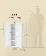 VASAGLE Floor Storage Cabinet Freestanding Unit w/ 4 Doors and Adjustable Shelves - White