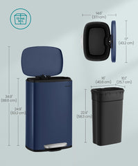 SONGMICS 13 Gallon (50 L) Trash Can, Stainless Steel Step-On Pedal - Blue ***open box***