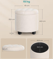 SONGMICS Pouffe Storage Storage Bench Velvet Footstool w/ Legs - Cream White