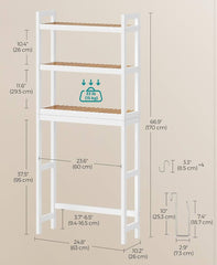 SONGMICS Over The Toilet Storage 3-Tier Bathroom Organizer w/ Adjustable Shelf - White / Natural