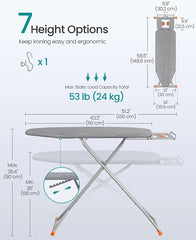 SONGMICS Ironing Board Retractable Rest Foldable Iron Board - Gray