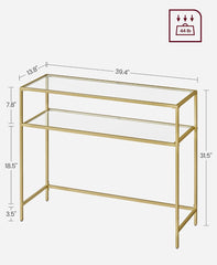 VASAGLE 39.4" Console Sofa Modern Entryway Tempered Glass Table w/ Metal Frame - Gold