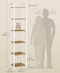 VASAGLE 6-Tier Bookshelf Bookcase Book Shelf w/ Steel Frame - White / Honey Brown