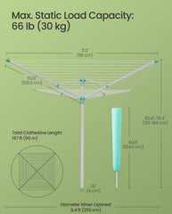SONGMICS Umbrella Drying Rack Foldable Outdoor Clothesline Heavy-Duty Rotary Washing Line w/ Clips