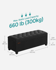 SONGMICS 43" Metal Frame Velvet Storage Ottoman Bench Foot Rest w/ Legs - Black