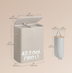 SONGMICS 160L Double Laundry Basket Hamper w/ 2 Compartment - Beige