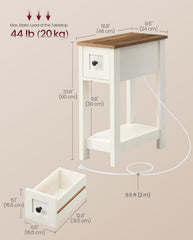 VASAGLE 2-Tier End Side Table Small Accent Nightstand w/ Storage Drawer - Rustic White / Honey Brown